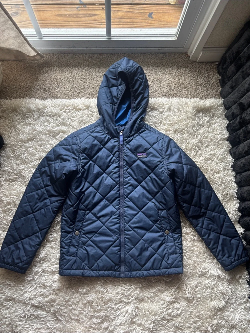 Patagonia Kids Navy Quilted Hooded Puffer Jacket